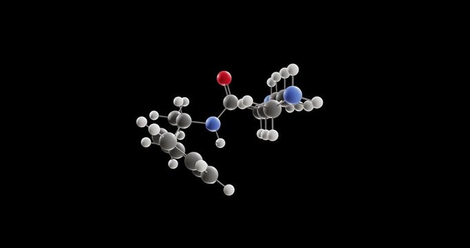 Lisdexamfetamine molecule, rotating 3D model of antidepressants, looped video on a black background
