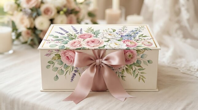 Elegant floral keepsake box with satin ribbon