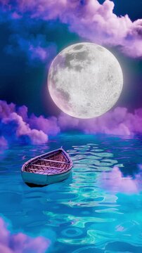 Moonlit Tropical Ocean with Boat Seamless Fantasy Loop Animation