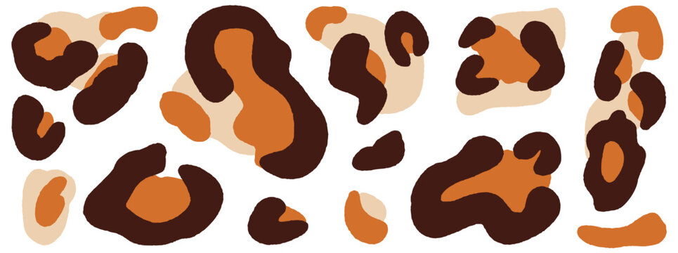 Animal spot leopard pattern in flat brown and orange for trendy print. Classic animal spots with cheetah skin as a vector set. Jaguar fur elements with panther marks for fashion and textile design
