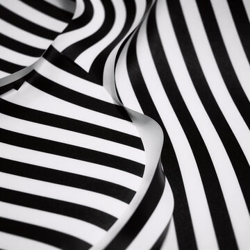 Retrofuturism Pattern Zebra. Striped Abstract Warped Pattern In Black And White