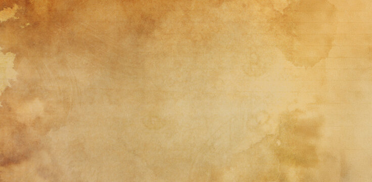 Texture di carta antica color ocra con macchie irregolari, segni del tempo e leggere righe sbiadite, sfondo vintage per editoria, inviti e design grafico