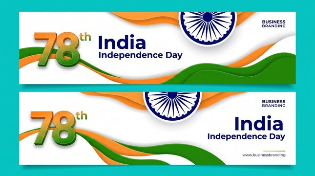 Professional 78th India Independence Day banner design with tricolor wave graphics and Ashok Chakra for corporate branding and social media.