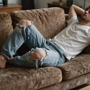 Abstract Potato 30S. Lazy Person Lounging On A Couch