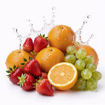 Grunge Splash Eating. Fruits In Water Splash On White Background