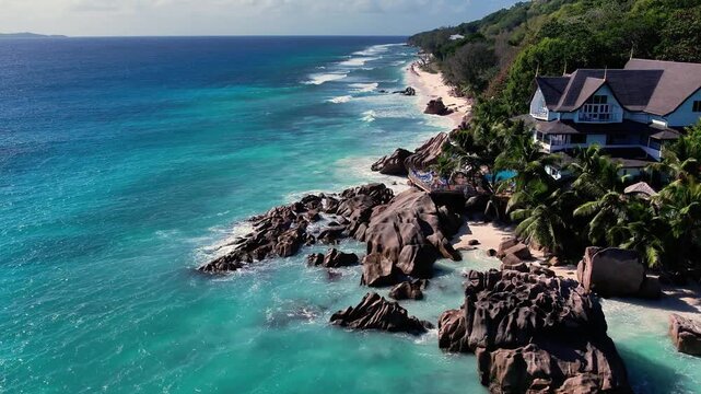 Anse Cocos Beach La Digue Seychelles Aerial View