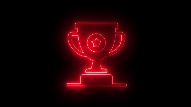 Glowing neon line world cup icon isolated on black background. Winner trophy symbol icon 4k animation 