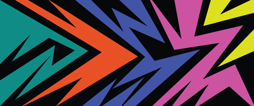 Abstract sharp retro color seamless pattern with zigzags, arrows and triangles. Wavy geometric lightning background for covers or textile print. Sharp, chaotically scattered zigzag arrows.