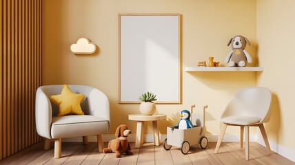 Fototapeta premium Modern children's playroom with toys and comfortable seating