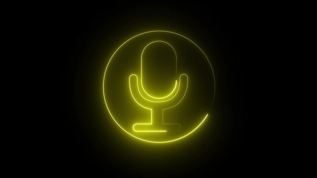 Voice record podcast mic microphone button icon animation. neon line microphone icon 4k video.