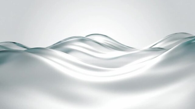 Abstract flowing liquid wave background with smooth white and silver ripples for skincare, serum, or cosmetic luxury concepts