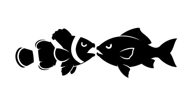 Two tropical fish communicating face to face