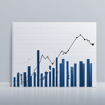 Blue bar chart with trend line graph