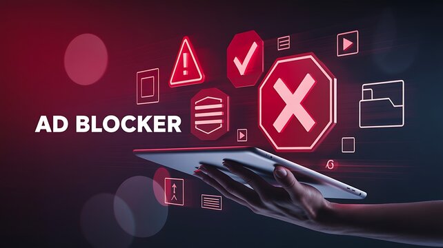Ad blocker digital privacy and online browsing protection concept