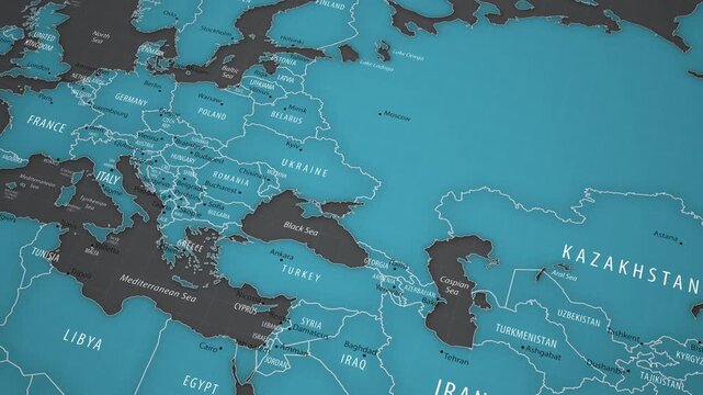 Ukraine. Political map of Europe with a smooth zoom.