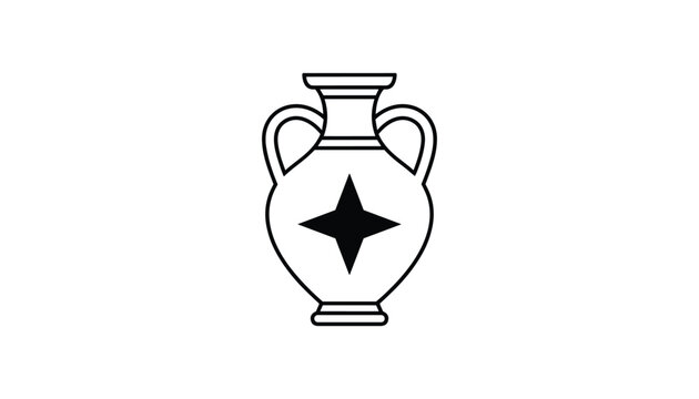 Elegant classical Greek amphora vase outline drawing with a prominent dark star emblem on a clean white background.