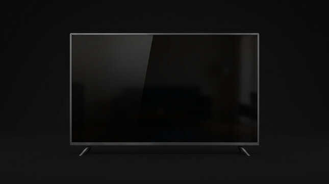 Modern flat screen smart television on black background.