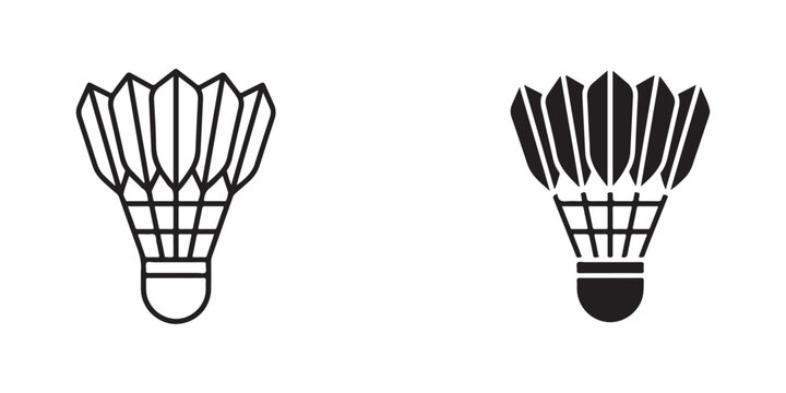Badminton shuttlecock feathered design icons in contrasting black and white vector style for sports graphics