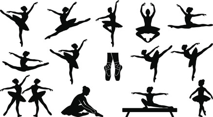 A collection of black silhouette of ballerinas in various dance poses and ballet positions © Sojib Patuary