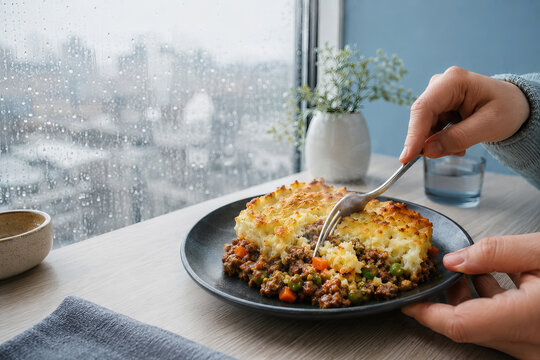 La comida casera en un d&iacute;a de lluvia observando la ciudad