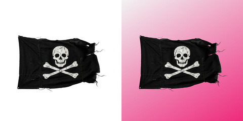 Fototapeta premium Black pirate flag in transparent background with skull and crossbones