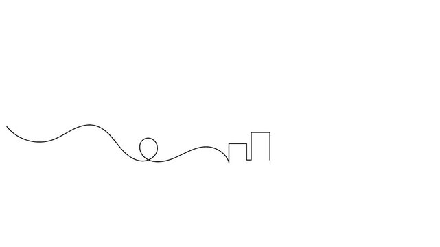 Growth chart continuous one line animation showing rising business success and financial progress