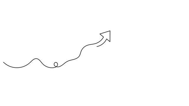 Growth graph continuous one line drawing animation with increasing bar chart and upward arrow