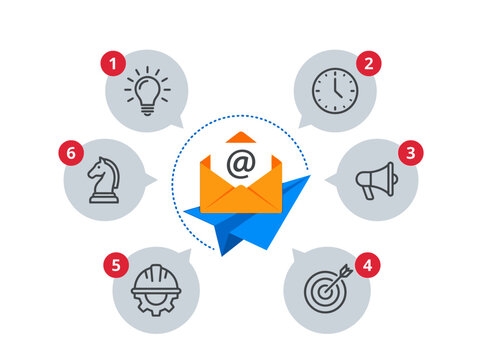 6-Step Email Marketing Strategy Infographic with Business Icons