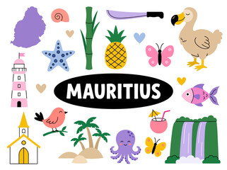 Mauritius Travel and Culture Clipart Collection with Dodo Bird and Tropical Icons © Agus