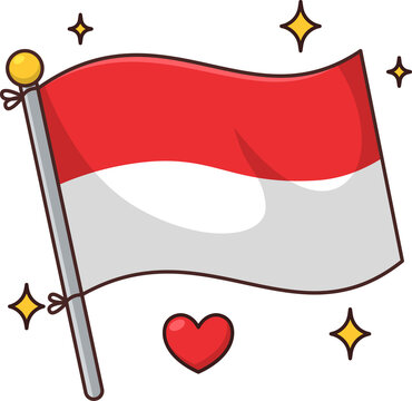Indonesia Flag with Heart and Stars Symbol Illustration for National Pride