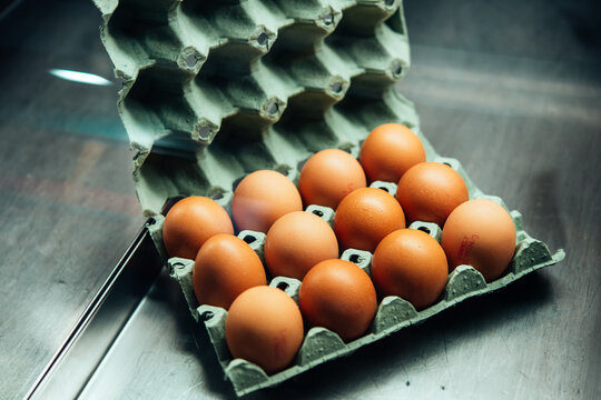 Chicken eggs on sale at the market.