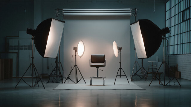 Professional Photography Studio Setup with Softbox Lighting Equipment
