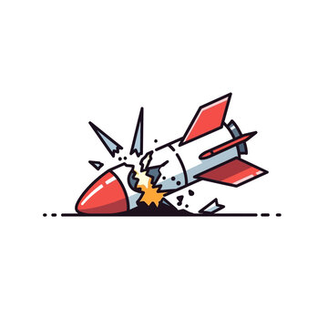 crashed rocket explosion illustration of a damaged spacecraft on the ground