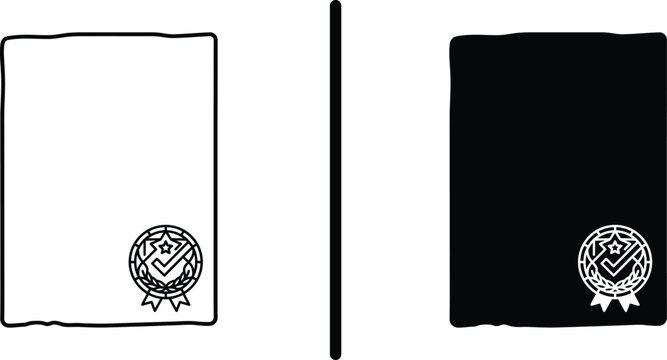 Certified document icon vector with guarantee badge stamp for contract verification and approval