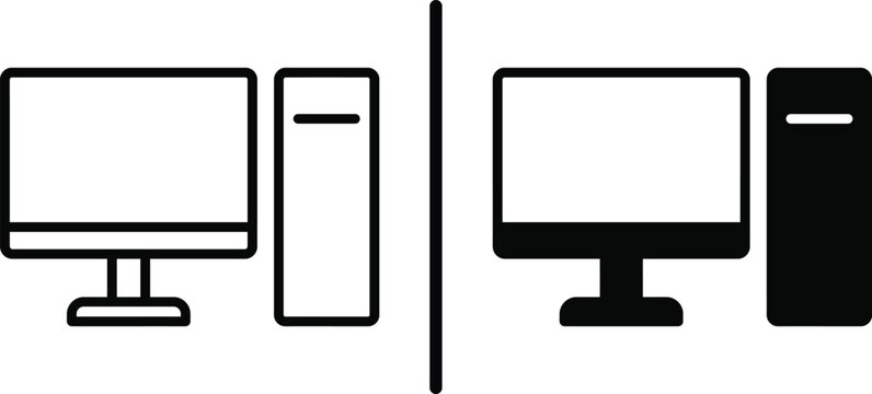 Desktop computer PC icon vector with CPU tower for office workstation and hardware technology