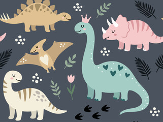 Cute Seamless Dinosaur Pattern for Kids Nursery Fabric and Wallpaper Design © Yayann