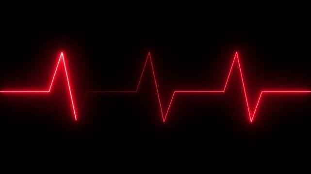 heartbeat pulse animation on black background showing cardiogram line style motion graphics in loop ECG medical concept