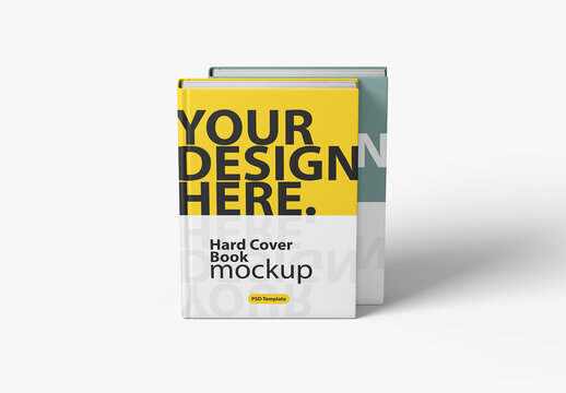 Two Vertical Standing Hardcover Books Mockup, front view