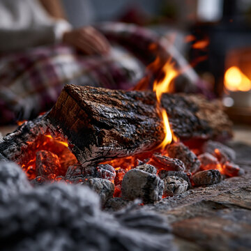 Crackling fireplace logs burning with bright flames and hot coals fireplace crackling
