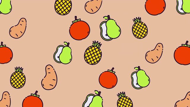 Hand Drawn Tropical Fruit Pattern on Peach Background