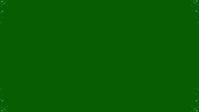 White glittering and border frame alpha channel animation, white frame glowing lights sparkle bokeh effects background, glittering rectangle animation on green background Seamless loop, 4 video