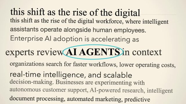 Ai agents highlighted across printed magazine pages with emphasis transitions, close-up, circled, underlined