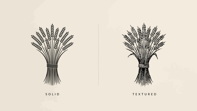 Wheat sheaves illustration with solid and textured styles against a neutral colored background sheaf grain cereal harvest agriculture farm
