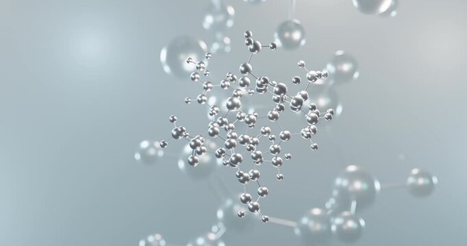 Lurbinectedin rotating 3d molecule, molecular structure of antineoplastic agent seamless video
