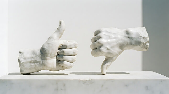 Classical sculpture hands showing thumbs up and thumbs down
