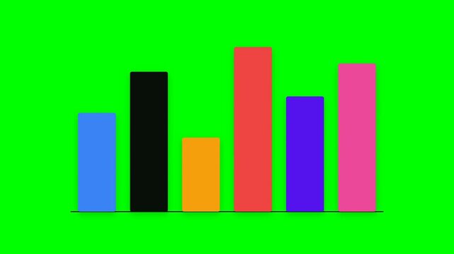 Colorful bar chart on a vibrant green background, illustrating data visualization with varying heights and hues.