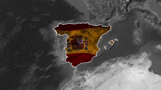 Spain outline glowing with national flag motion graphic