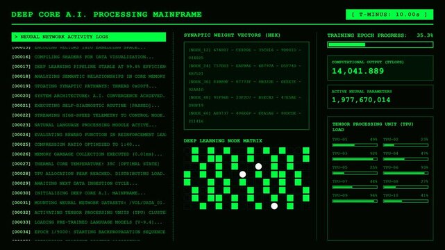 Deep Core AI Processing Mainframe Neural Network Animation Machine Learning Loop Background.
