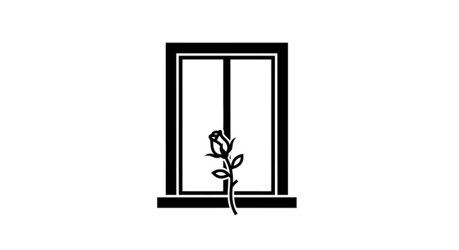 Rose flower growing in window frame icon.