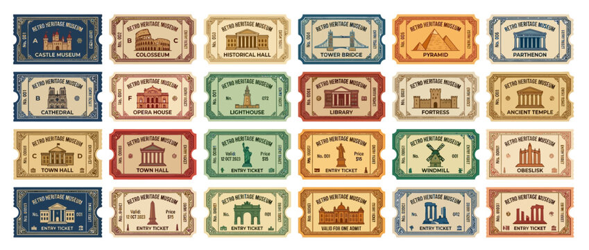 Vintage Heritage Museum Tickets Collection: Landmarks, Castles, and Landmarks
